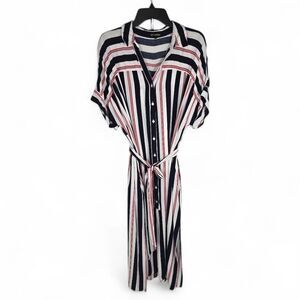 {En Creme} Belted Striped Dress - Size 18